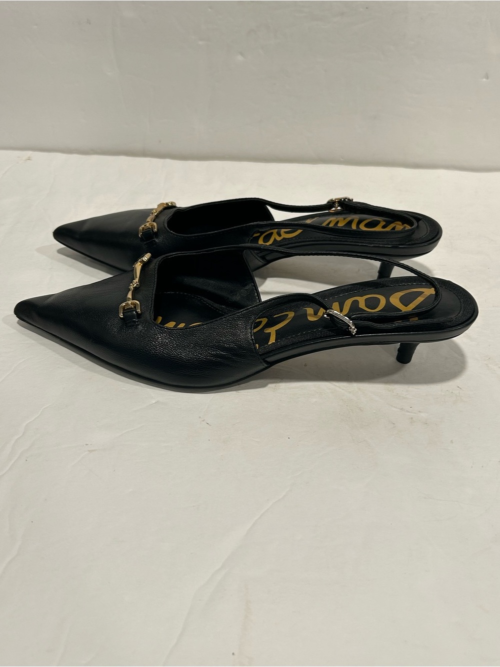 Sam Edelman "Farrah" Black Leather Horsebit Slingback Kitten Heels - Size 6W - Picture 7 of 12